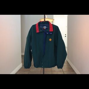 Green and red zip up windbreaker